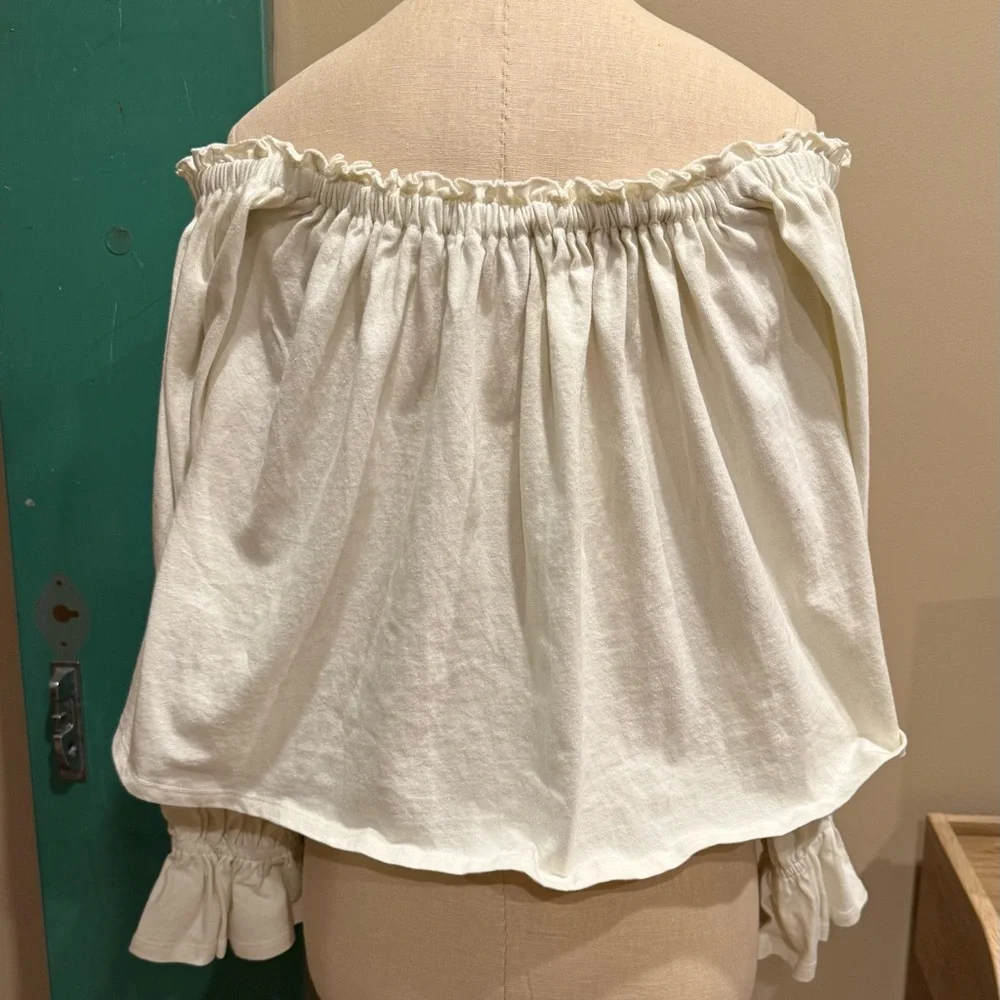 NWT Anthropologie Cream Off-Shoulder Swing Blouse - Picture 10 of 11